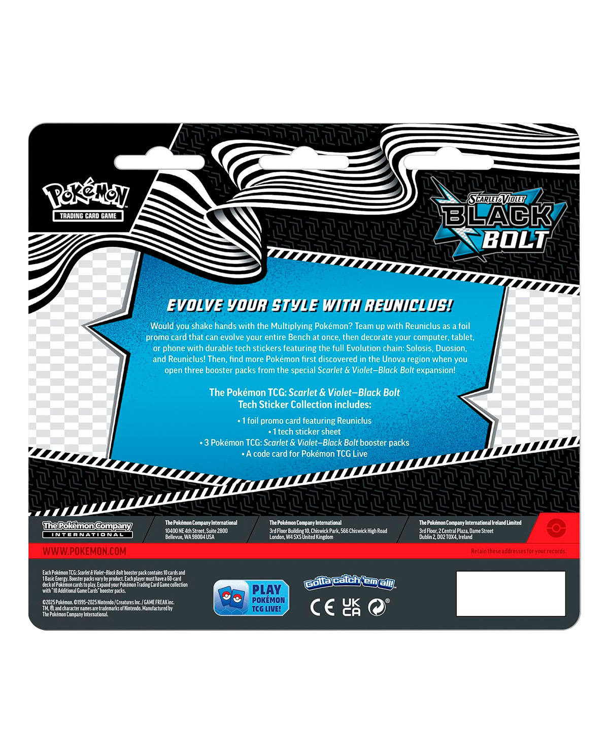 Pokémon TCG Black Bolt Tech Sticker Collection atras