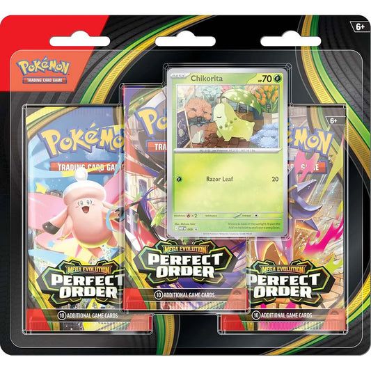 Pokémon TCG Chikorita Promo Mega Evolution Perfect Order 3-Pack Booster Blister English