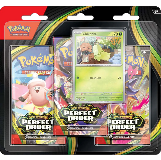 Pokemon TCG: Chikorita Promo - Mega Evolution Perfect Order - 3-Pack Booster Blister - English Edition